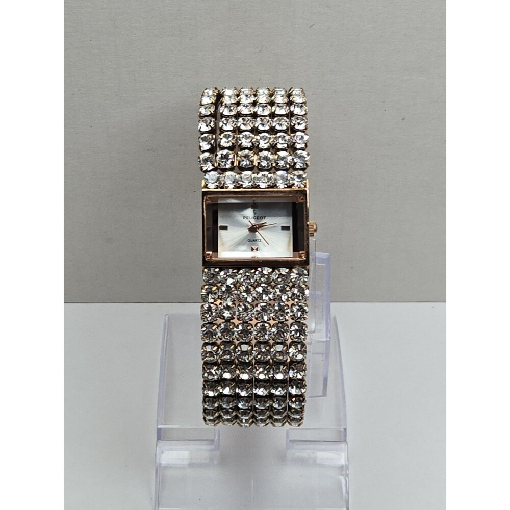Peugeot Womens Swarovski Crystal Rose Gold Rectangular Dress Watch New Battery